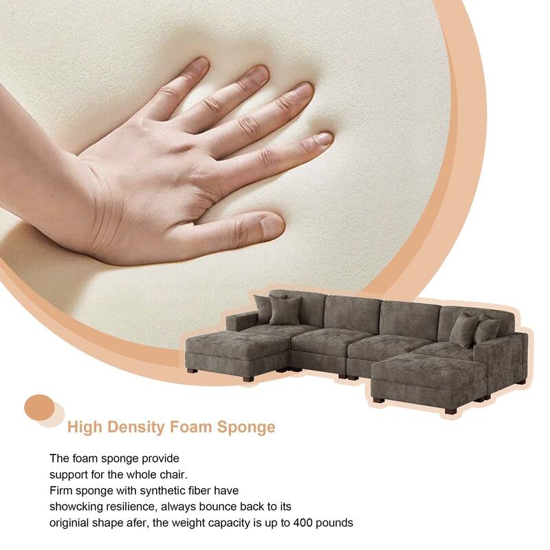 Oversized Chenille Modular Sectional Sofa Conversation Set with 2 Ottomans