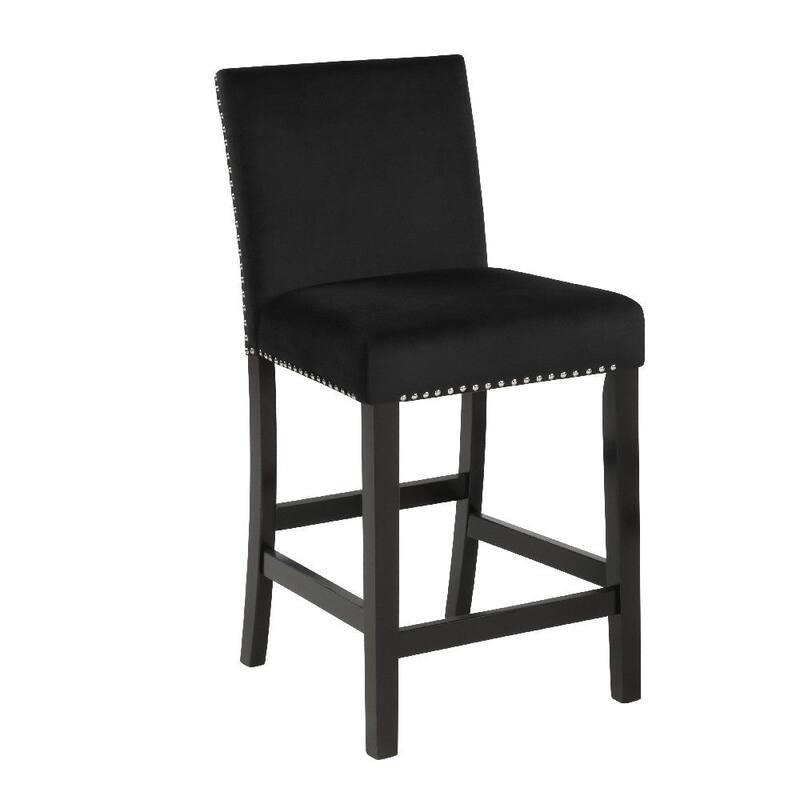 40 Inch Set of 2 Wooden Counter Height Chair with Velvet Seat and Nail-Head Trim Details - 18.75” L x 22.25” W x 39.5” H