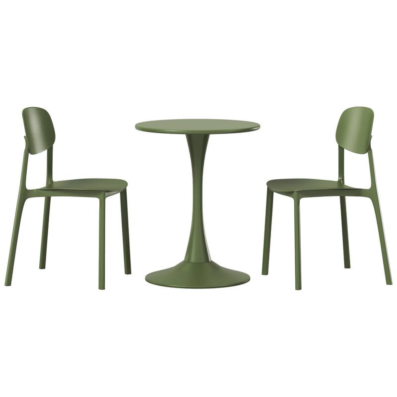 Frond and Form 2-Person Outdoor Round Dining Set - Olive Green