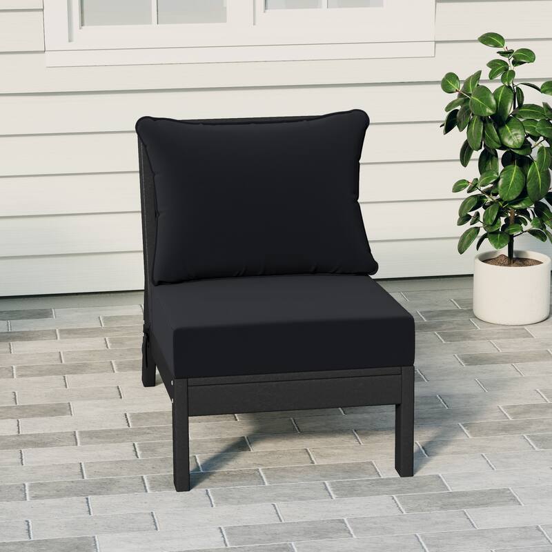 Birchwood All Weather HDPE Outdoor Patio Deep Seating Black Armless Chair With Cushions (1-Piece) - Black/Black