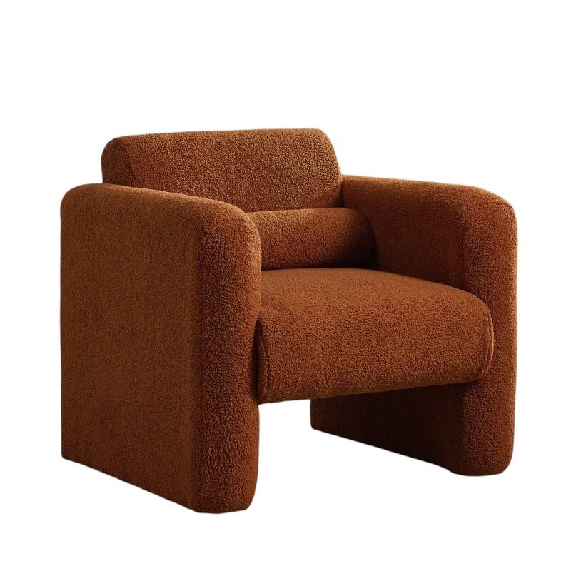 HomeRoots 31" Burnt Orange Boucle Upholstered Arm Chair And Toss Pillow - 30.70 in. x 30.90 in. x 33.50 in.