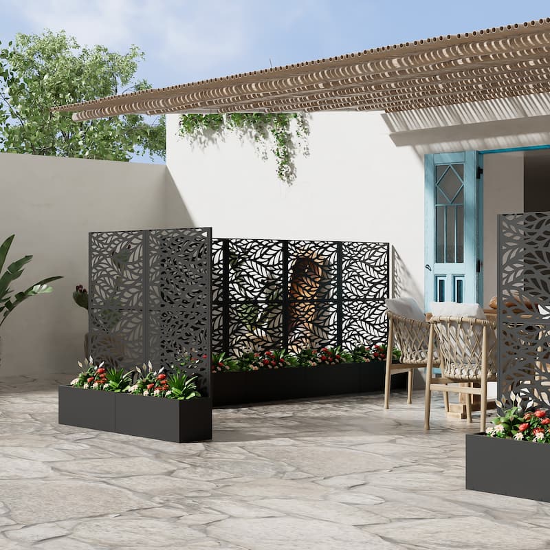 Metal Movable Planter Box with Trellis Privacy Screen Planter Box with Lockable Wheels