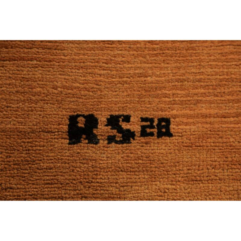 Orange Gabbeh Modern Area Rug Hand-Knotted Oriental Wool Carpet - 5'11" x 6'9"