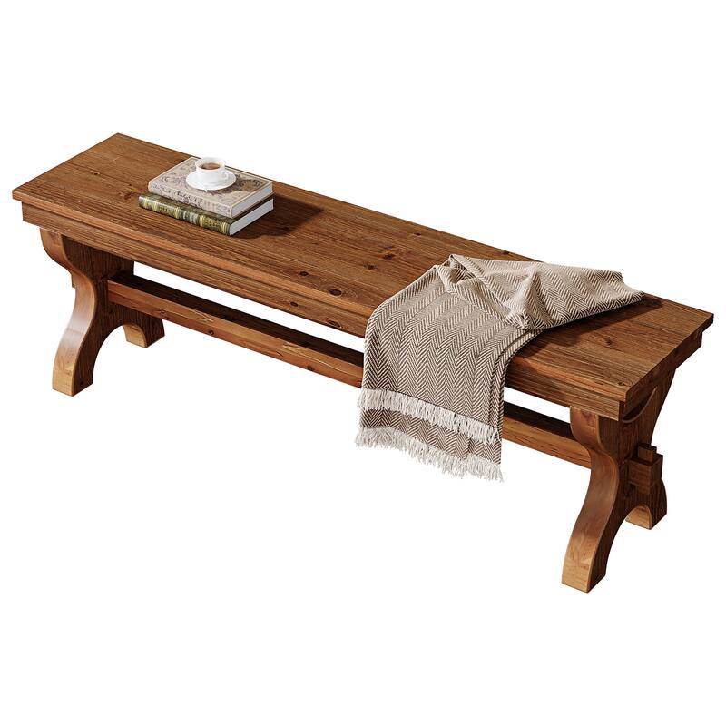 Solid Wood Entryway Bench, 55-Inch Narrow Farmhouse Indoor Bench