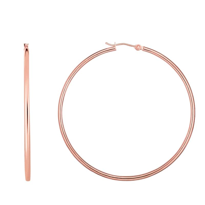 Curata 14k Gold Rose Finish 55x2mm Shiny Round Tube Round Hoop Earrings Tube Hoop Bridal Duo Band Ring Wi