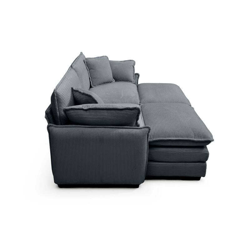 4-Piece Corduroy Modular Sleeper Sectional Sofa with 2 Ottomans & 4 Pillows