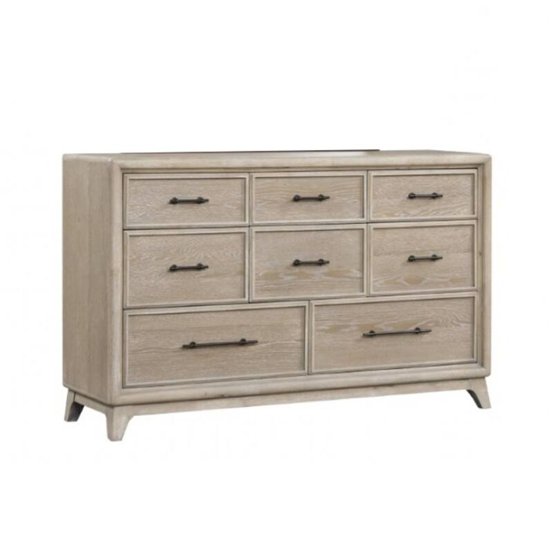 Myna 64 Inch Wide Dresser, 8 Drawers, White Oak Veneer, Solid Wood
