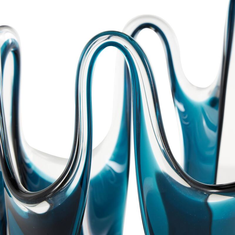 Glass Abstract Ombre Vase with Wavy Oval Cutouts - Blue or Black - Roche River Decor
