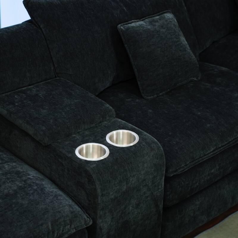 144" Modular 6-Seat U-Shaped Sectional Sofa with Movable Ottoman and Console, Cup Holders