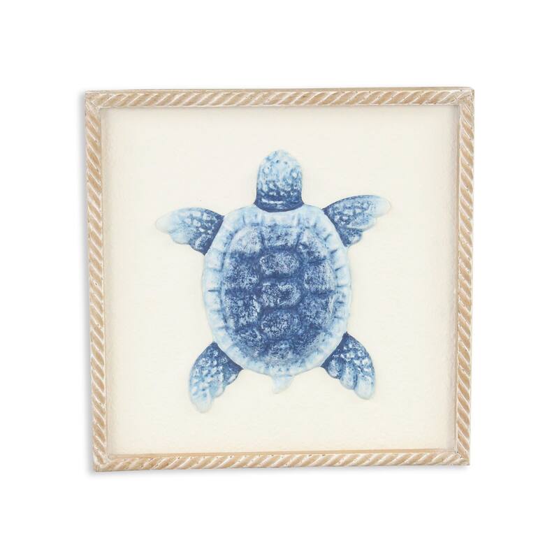 Coralia Blue Metal Sea Turtle Relief Wall Art - Blue