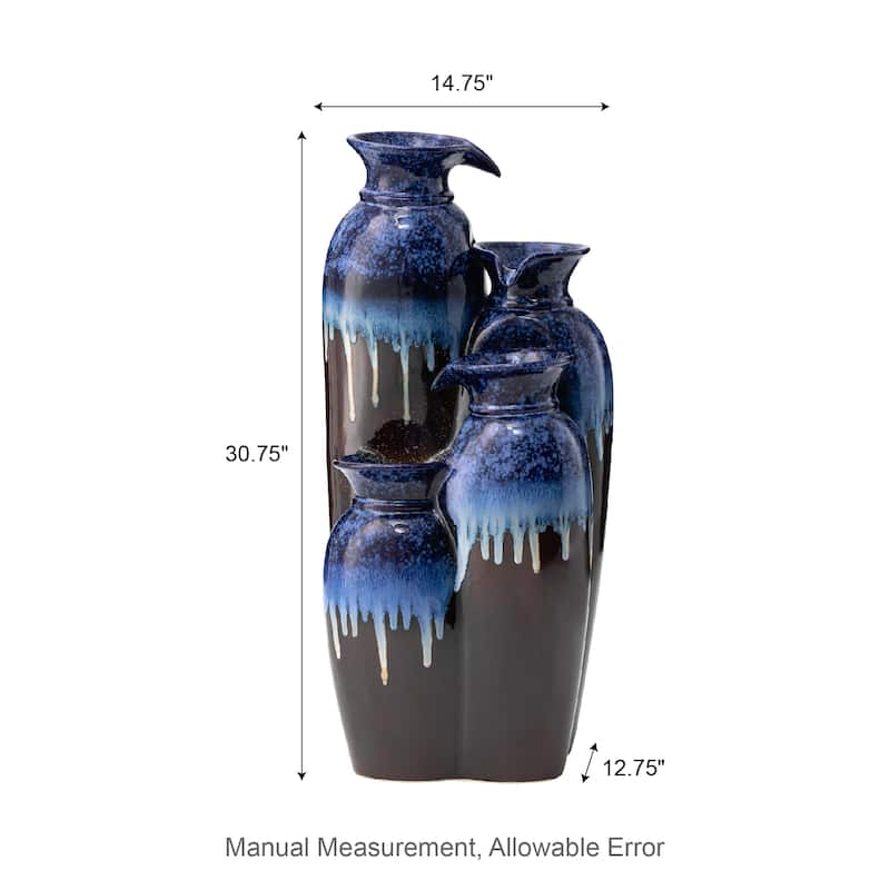 Glitzhome 30.75"H 4-Tiered LED Lighted Ceramic Vase Outdoor Floor Fountains