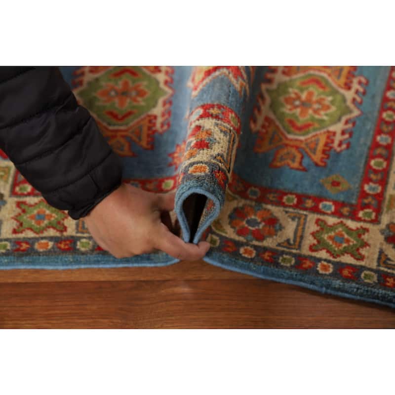 Blue Kazak Oriental Accent Rug Hand-Knotted Geometric Wool Carpet - 2'0" x 3'0"