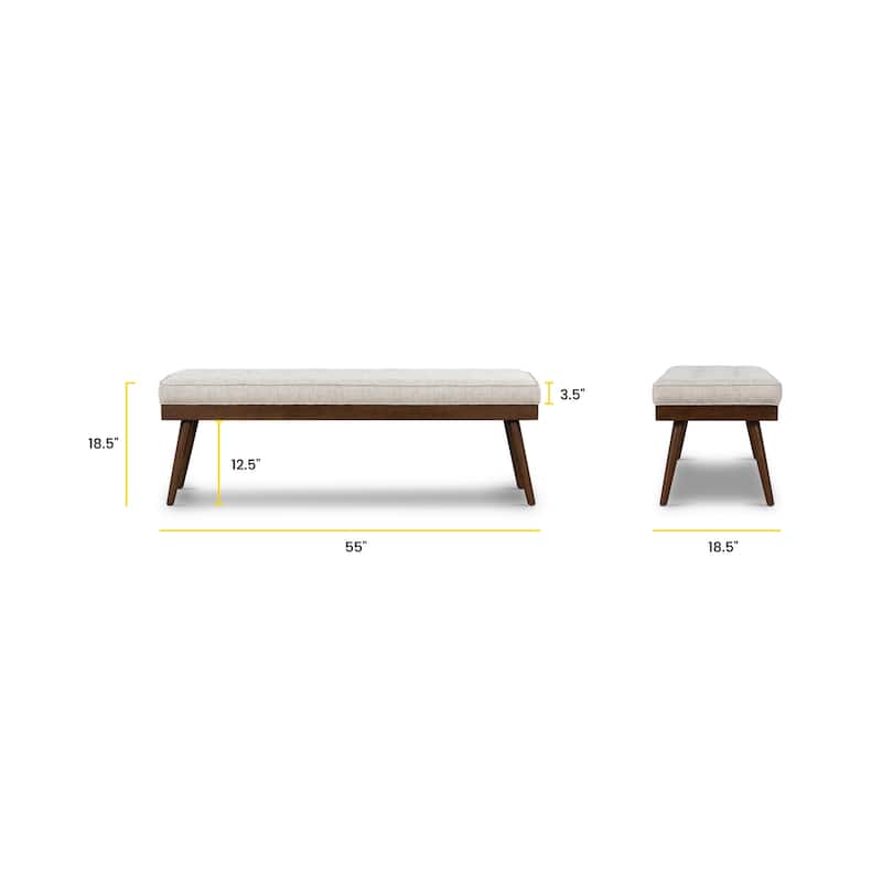 Poly & Bark Luca Fabric Bench - Tufted Seat with Solid Wood Legs