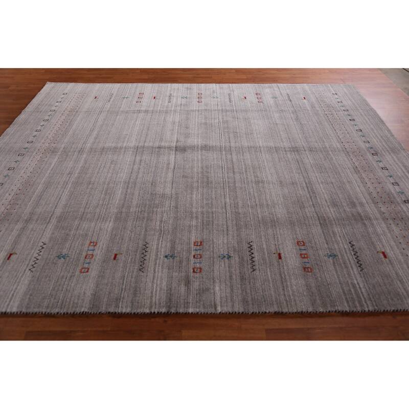Hand Knotted Oriental 100% Wool Carpet Tribal Animal Pictorial Greys & Charcoal Gabbeh Area Rug - 9' 10'' X 7' 10''