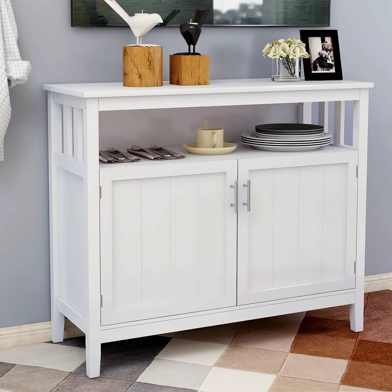 Anmytek White Kitchen Storage Sideboard Buffet Server Cabinet with Open Shelf and Adjustable Storage - White