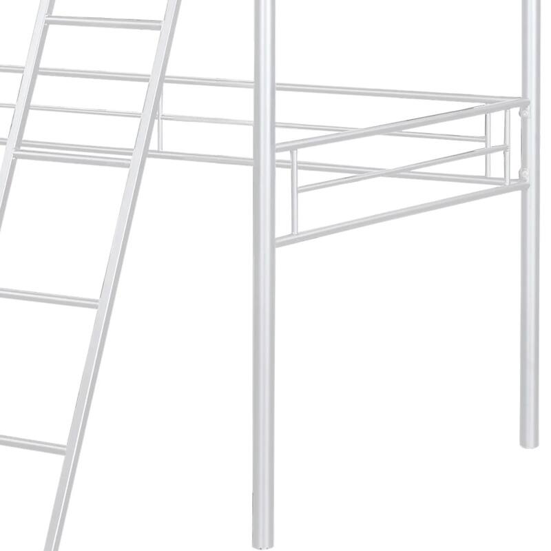 Contemporary White Metal Twin Loft Bed with Open Space Underneath