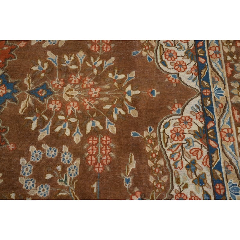 Hand Knotted Oriental 100% Wool Carpet Traditional Floral Brown Mashad Area Rug - 12' 9'' X 9' 9''