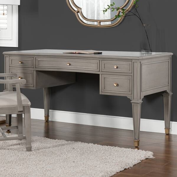 Jennifer Taylor Home Dauphin Gold Accent 5 Drawer Grey Wood Desk Overstock 32154784