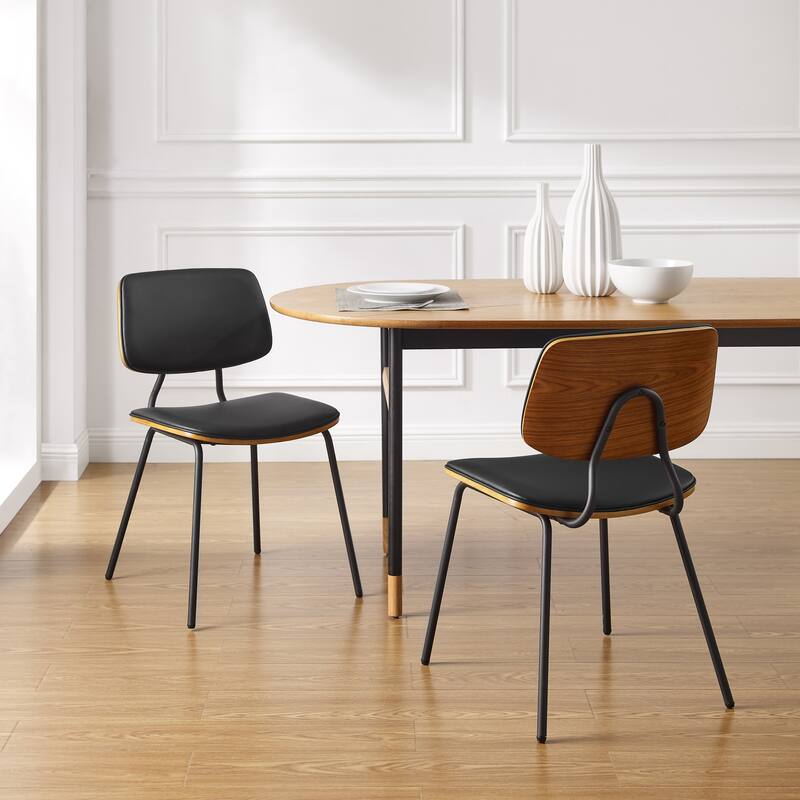 Art Leon Set of 2 Mid-century PU Leather Bentwood Dining Chairs