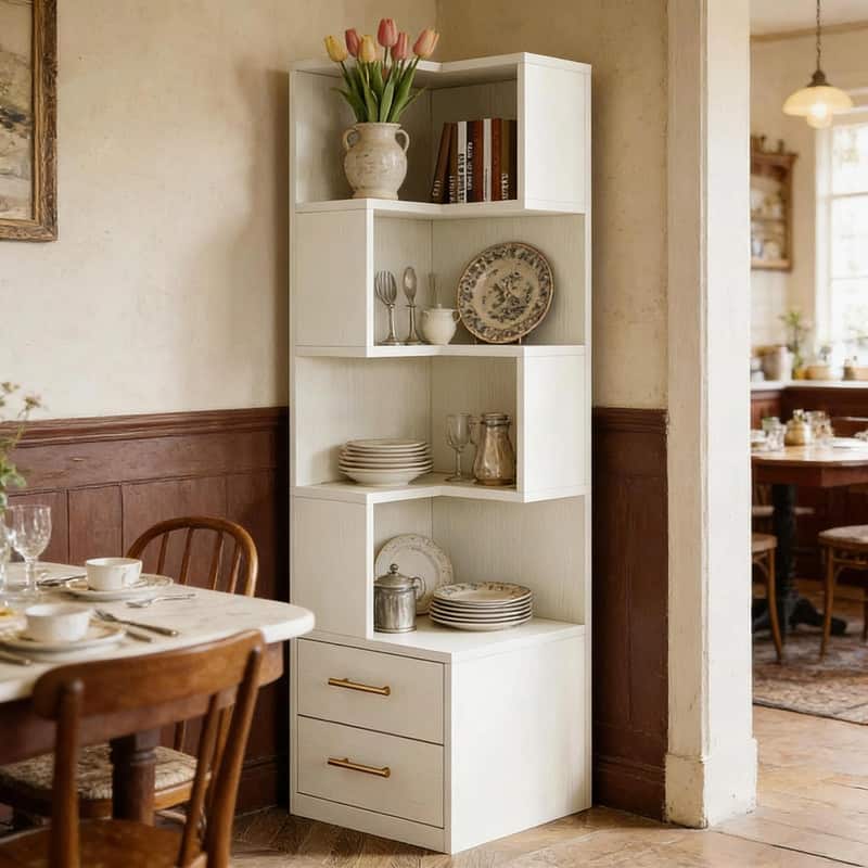 5-Tier L-Shaped Bookcase for Corner Storage and Display - White