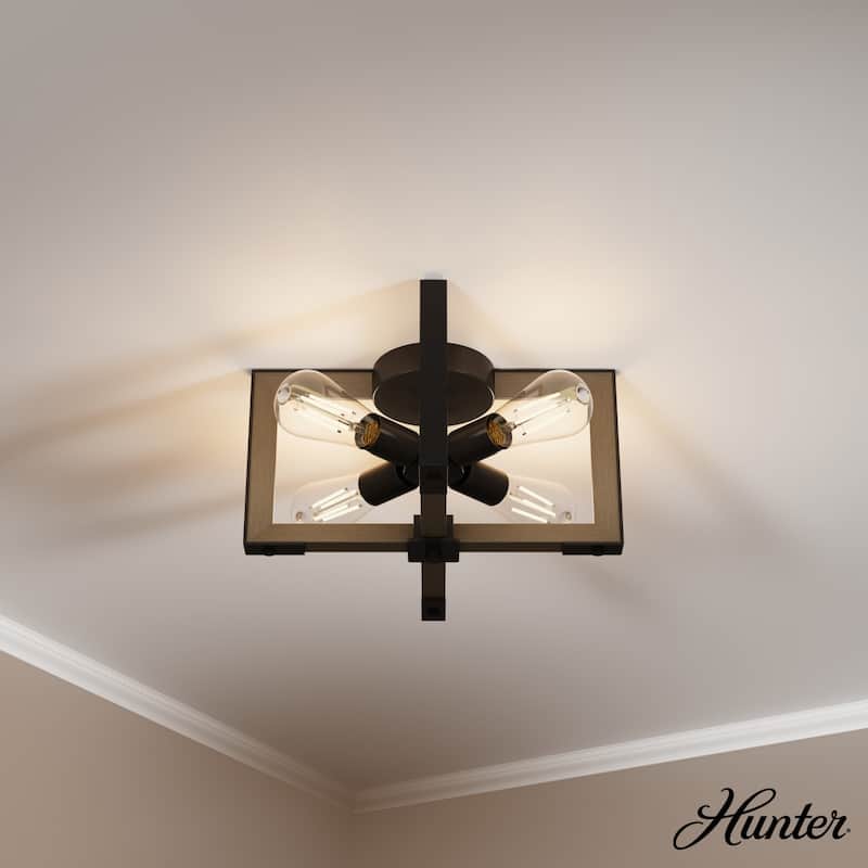 Hunter Woodburn 4-Light Flush Mount Ceiling Light - Farmhouse, Rustic, Mountain - Noble Bronze
