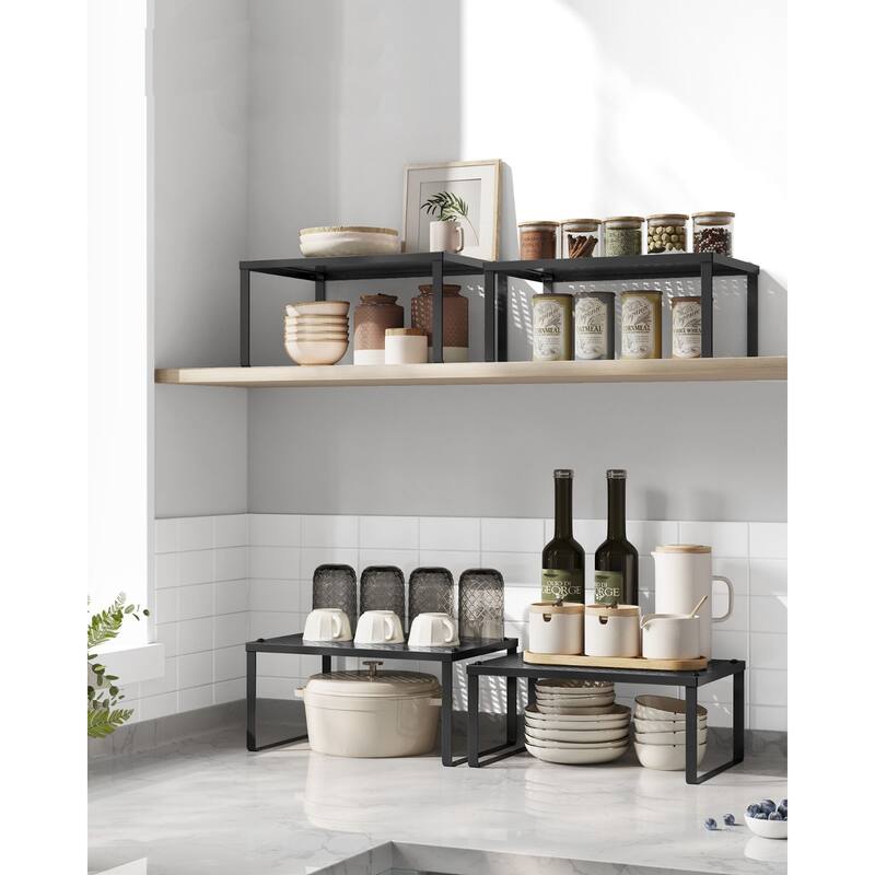 Set of 2 Stackable and Expandable Metal Kitchen Counter Shelves for Small Appliances or Spices