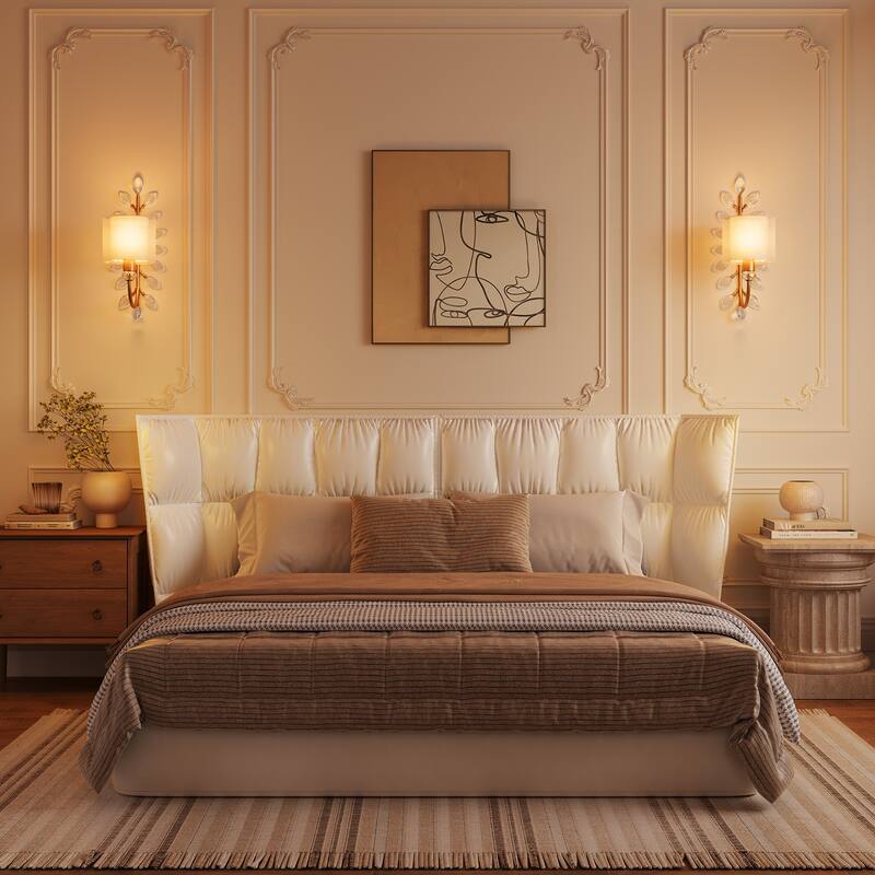 Crystal Wall Sconce with 2-Tier Shade, Bathroom Vanity Light - 5.5'' W × 9.1'' D × 15.9'' H