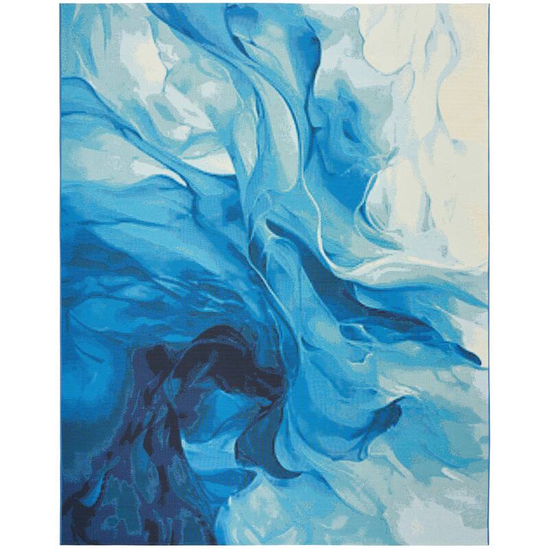 Nourison Color Splash Indoor/Outdoor Blue Abstract Area Rug