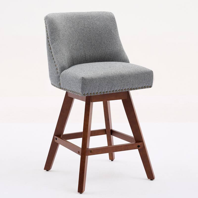 Set of 2 Swivel Bar Stools, 26" Counter Height Upholstered Fabric Barstools for Kitchen Island - Gray