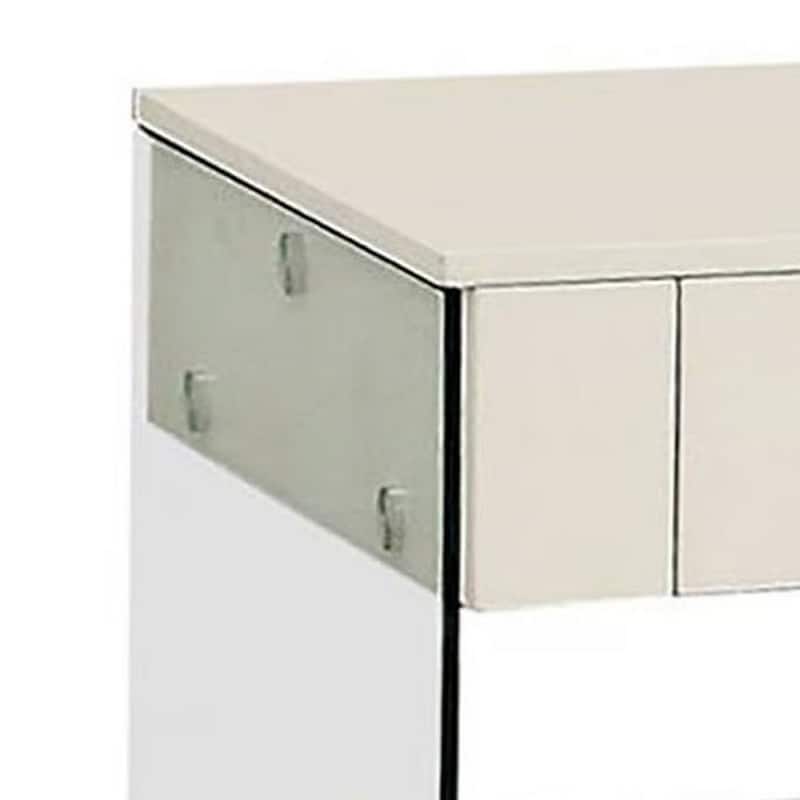 20 in. Glossy White Rectangle Glass End Table with Storage Drawer for Convenience