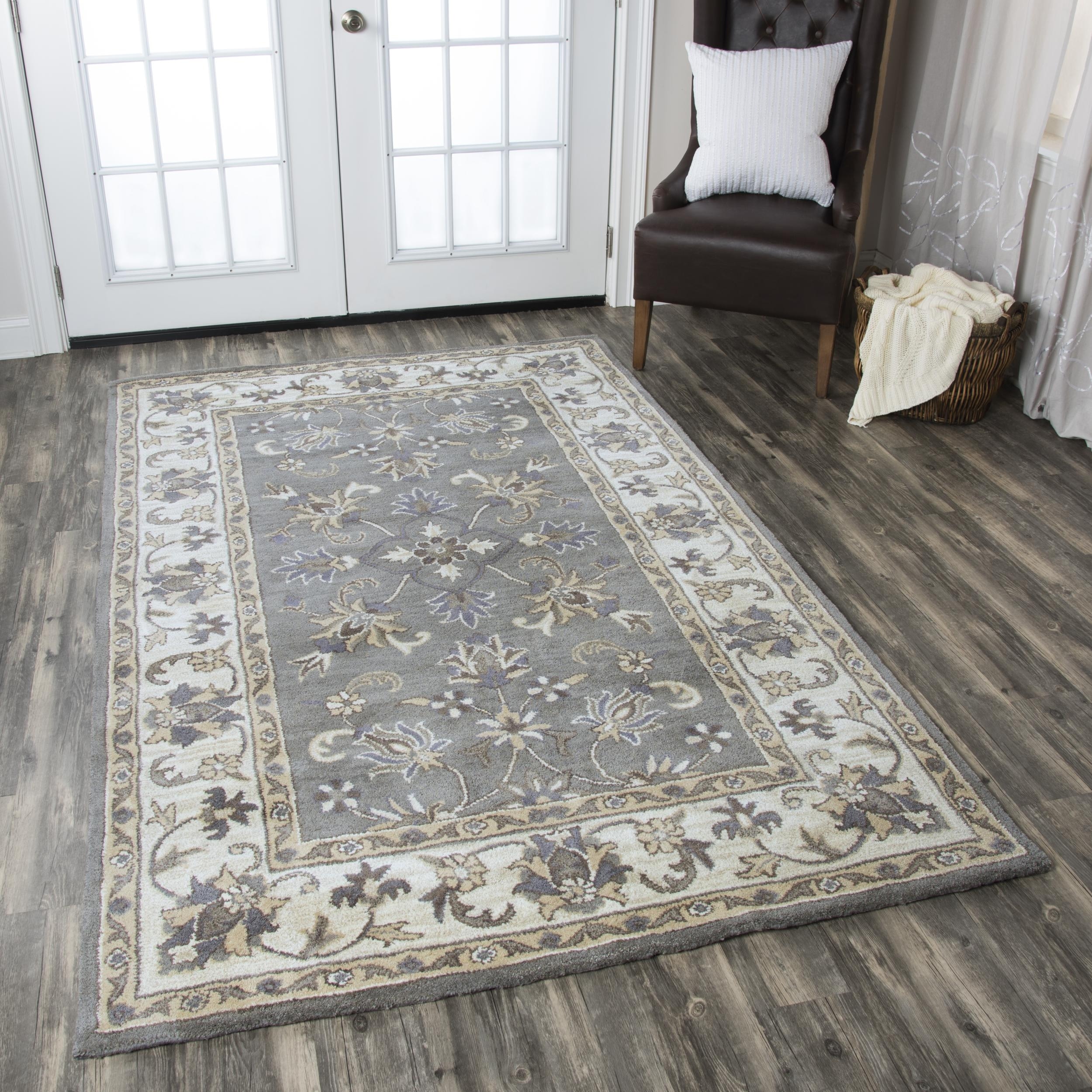 Alora Decor Liberty Traditional Hand-Tufted Bordered Grey/Tan Area Rug