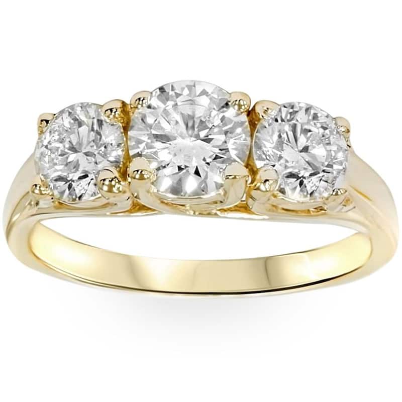 2ct Three Stone Diamond Engagement Ring 14K Yellow Gold