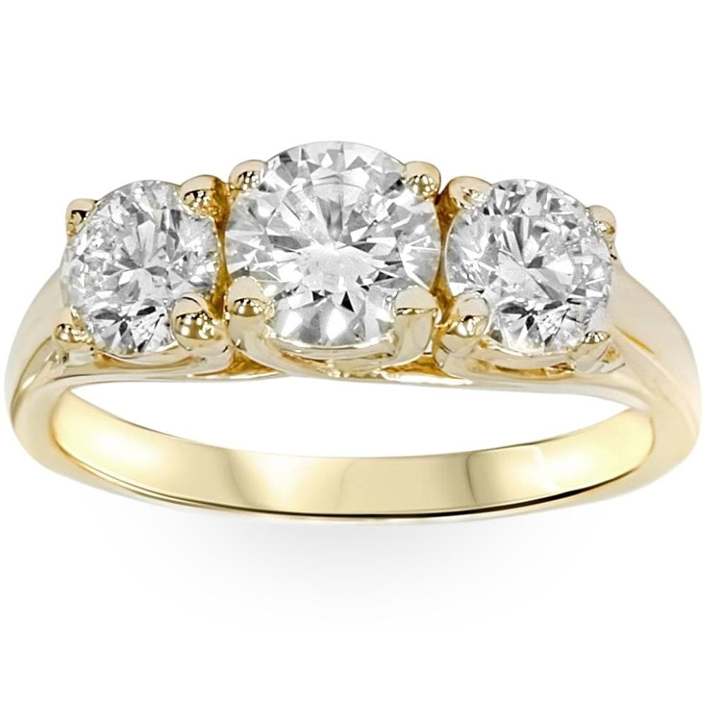 Bliss Diamond 2ct Three Stone Diamond Engagement Ring 14K Yellow Gold