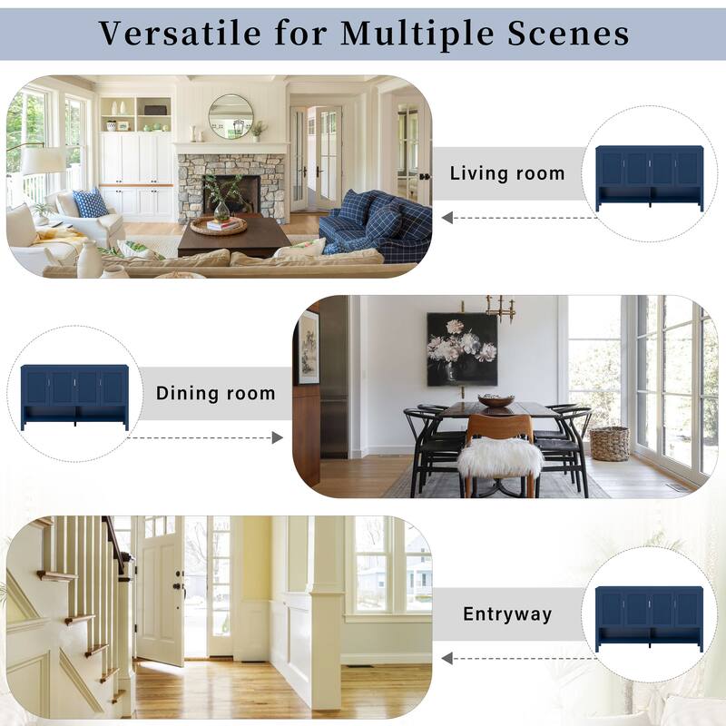 4 Doors Storage Sideboard with Open Shelf and 2-Tiers Adjustable Shelves, Multi Functional Buffet with 2 Side Hooks