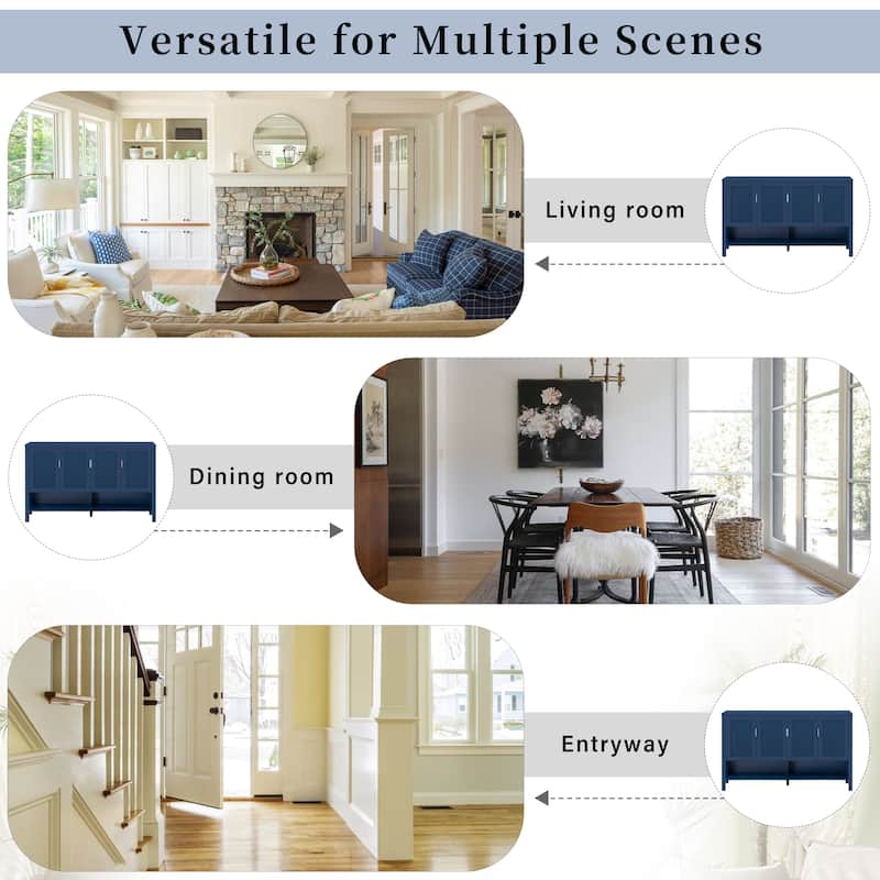 55.1" Modern Sideboard Buffet Cabinet with 4 Doors, Open Shelf, Adjustable Shelves & Side Hooks for Living Room or Dining