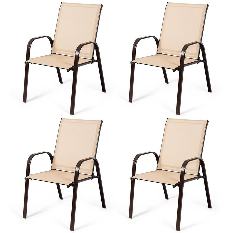 Costway 4PCS Patio Chairs Garden Deck Yard with Armrest - See Details - Beige