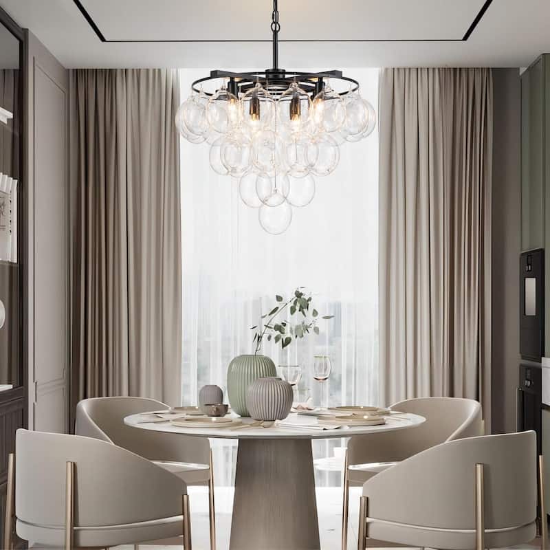 Starsky 8 - Light 23in. Modern Glam Cluster Glass Bubble Chandelier with 28 Clear Glass Globe Bubble