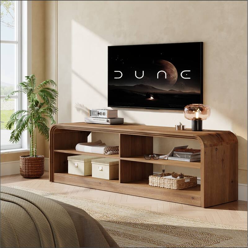 Solid Wood TV Stand, 63'' Long TV Console Table with Storage - Brown