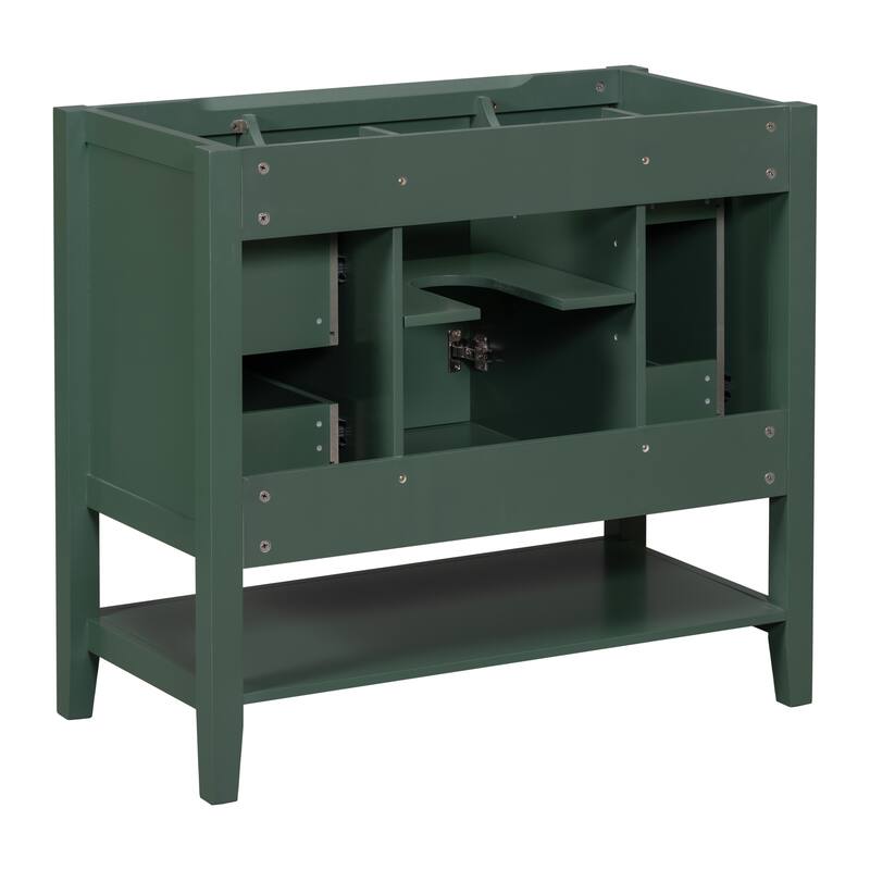 36" Blue Bathroom Vanity Cabinet, Three Drawers, One Cabinet, Open Shelf, Freestanding Design