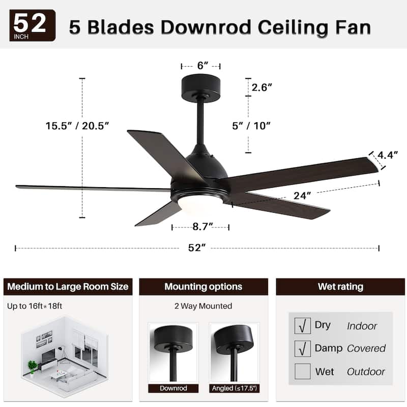 52" Plywood Ceiling Fan with Light and Remote Reversible Quiet AC Motor Dimmable LED Dual Color Blade
