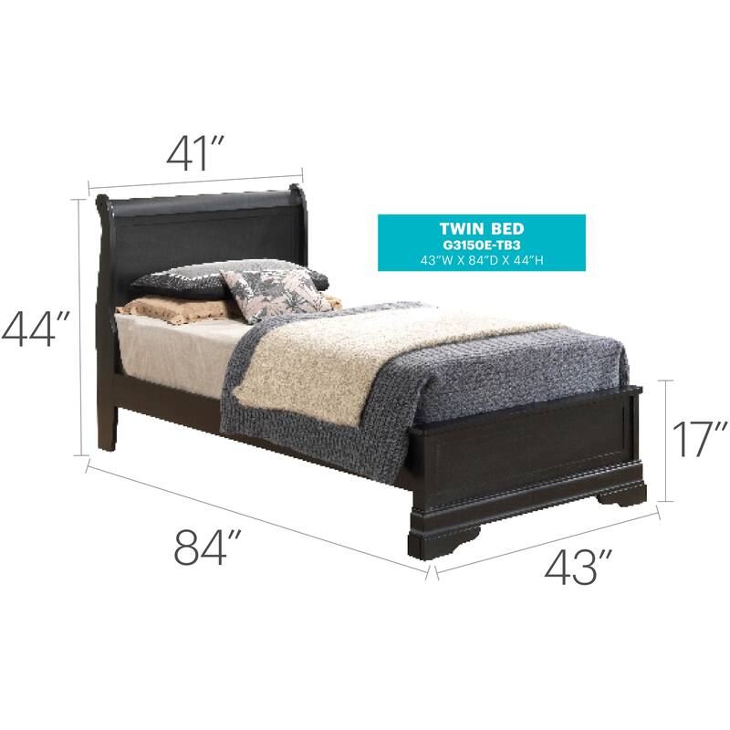 Black Twin Bed with Sturdy Frame and Sleek Finish, Practical Bedroom Furniture for Kids, Teens or Guest Rooms