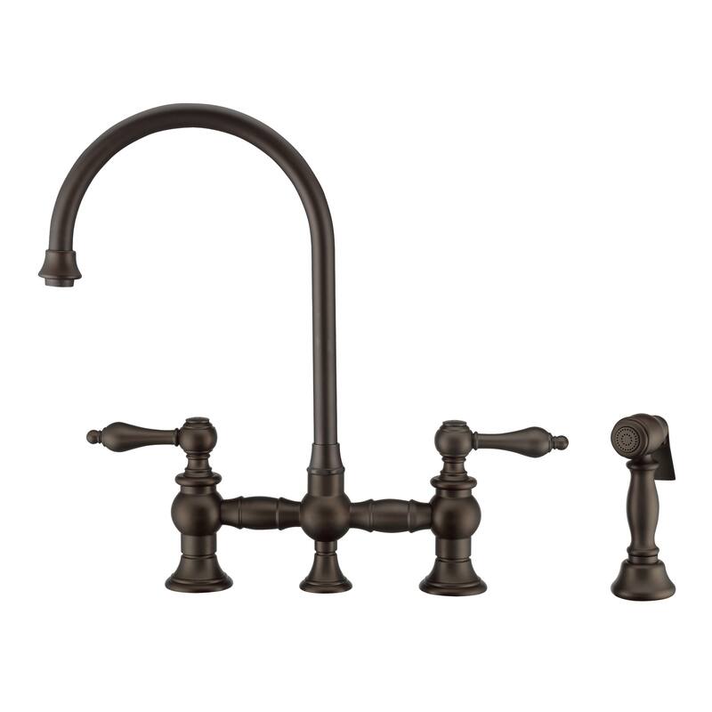 Vintage III Plus Bridge Faucet with Long Gooseneck Swivel Spout, Lever Handles and Solid Metal Side Spray - Oil Rubbed Bronze