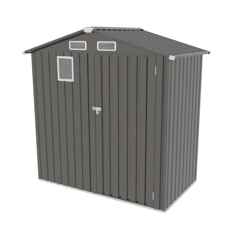 6X4 FT Metal Outdoor Storage Shed, Tool Shed with Pitched Roof Watertight with Positive Window and Lockable Door