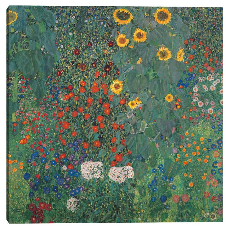 Garden with Sunflowers by Gustav Klimt Canvas Art Print