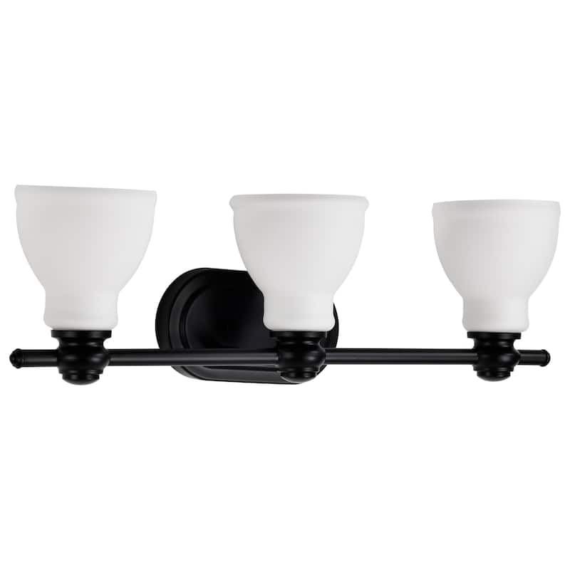 Russel 3 Light Vanity Matte Black with Satin White Glass - Matte Black