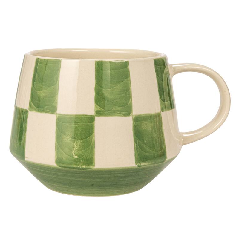 Stoneware Mug Set with Checkered Patterns - 4.8"L x 3.4"W x 3.3"H