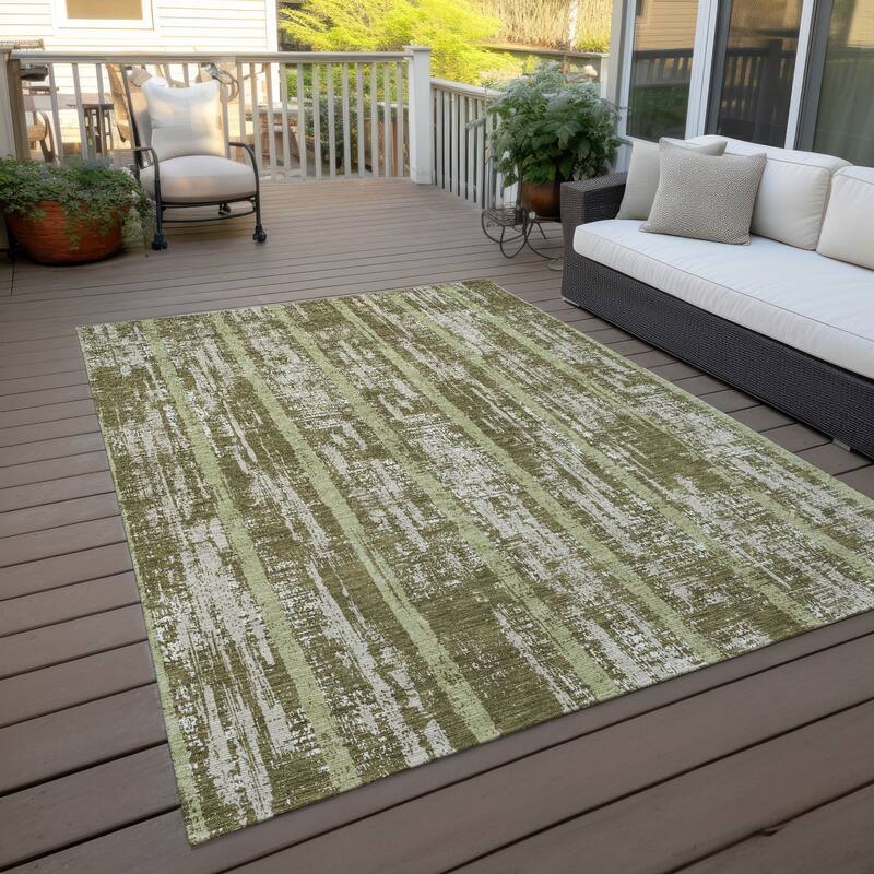 Machine Washable Indoor/ Outdoor Chantille Ombre Stripe Rug - Olive - 10' x 14'