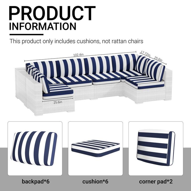 14-Piece Patio Furniture Sofa Cushions, 6-Seater Outdoor Cushion Set (Only Include Cusions，Not Sofa） - 25.6*25.6*4in