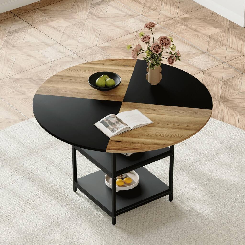 47.3-inch diameter modern splicing circular dining table - double-layer storage