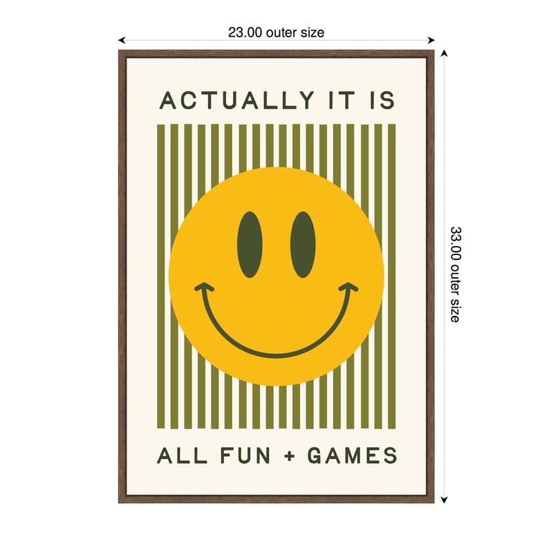 Kate and Laurel It is All Fun and Games, Dopamine Decor, Smiley Face Retro Print by Lucky Guava Framed Canvas Wall Art Print